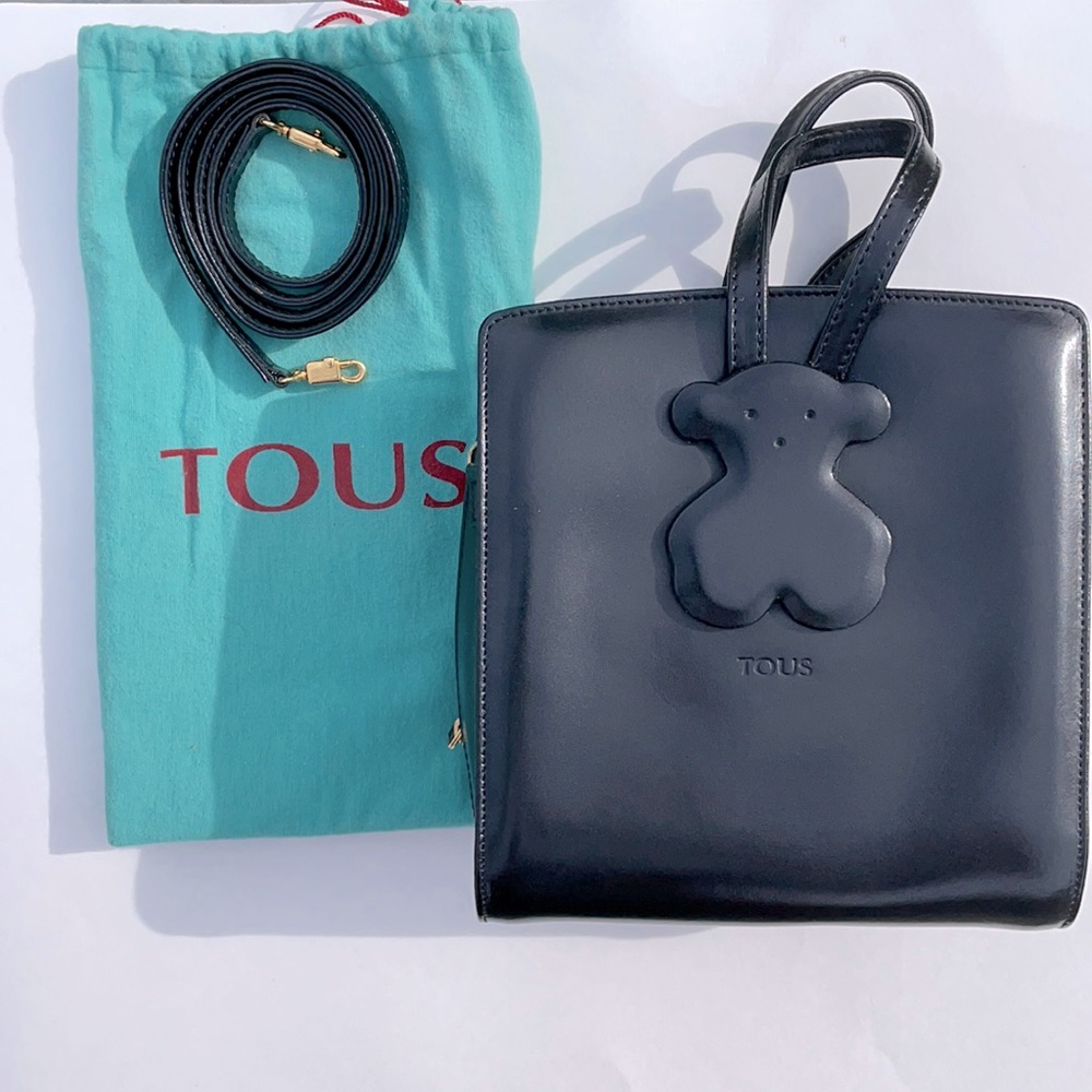 NWT Vintage TOUS Designer Navy Black Mini Leather Teddy Bear Bag Purse Handbag